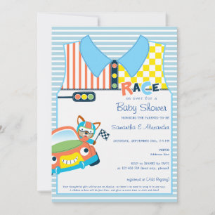 Invitation Race Car Boy Blue Fox Race Car Driver Baby shower