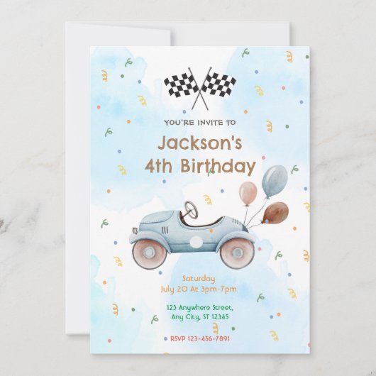 Invitation Race Car fête d'anniversaire (Devant)