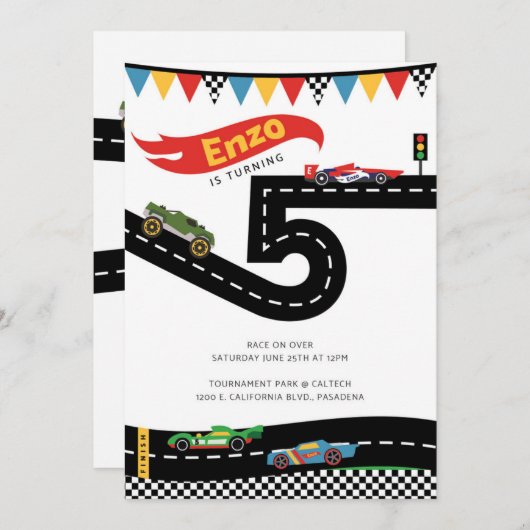 Invitation Race Car fête d'anniversaire (Devant / Derrière)