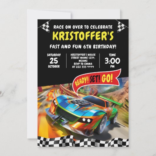 Invitation Race Car fête d'anniversaire (Devant)