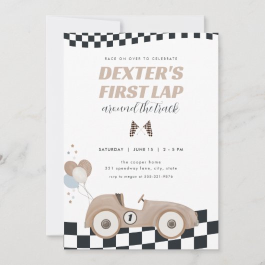 Invitation Race Car First Lap Around the Track 1st Birthday (Devant)