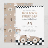 Invitation Race Car First Lap Around the Track 1st Birthday (Devant / Derrière)