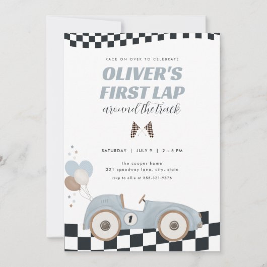 Invitation Race Car First Lap Around the Track 1st Birthday (Devant)