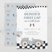 Invitation Race Car First Lap Around the Track 1st Birthday (Devant / Derrière)