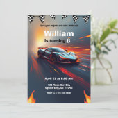 Invitation Race Car Flames Rally Birthday Party (Debout devant)