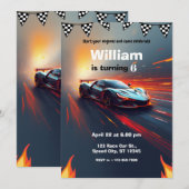 Invitation Race Car Flames Rally Birthday Party (Devant / Derrière)