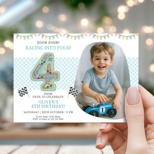 Invitation Race Car Fourth Birthday Party