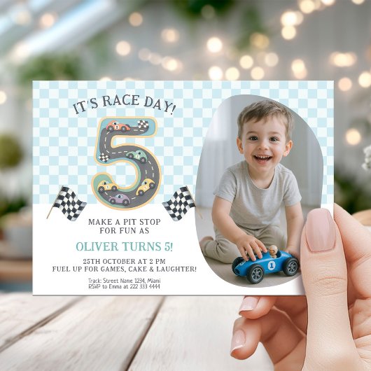 Invitation Race Car Theme 5th Birthday Party