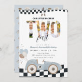 Invitation Race Car Two Fast Second Birthday Invite w/ Photo (Devant / Derrière)