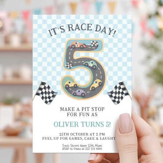 Invitation Race Day Fifth Birthday