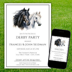 Invitation Race Horse Derby Party Simple Élégant noir blanc