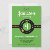 Invitation Race Track Boys 4th Birthday Green (Devant)