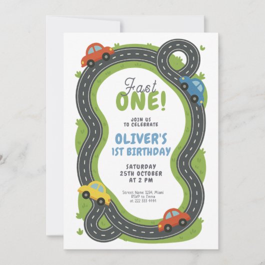 Invitation Race Track First Birthday (Devant)