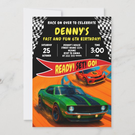 Invitation Race voiture anniversaire conception (Devant)