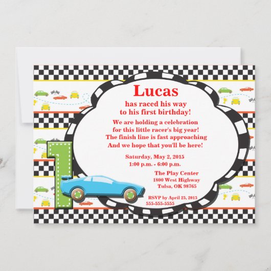 Invitation Racecar de premier anniversaire (Devant)