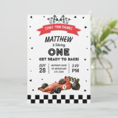 Invitation Racecar First Birthday Retro Watercolor (Debout devant)