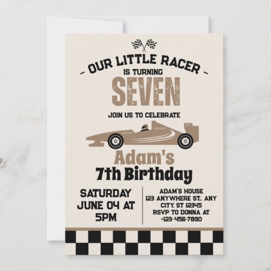Invitation Racing Car Boy 7e fête d'anniversaire (Devant)