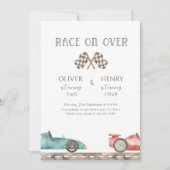 Invitation Racing Cars Siblings Joint Birthday Party (Devant)