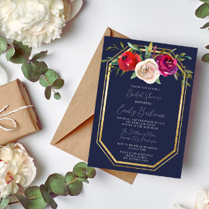 Invitation Radial Floral Navy Bleu Bourgogne Fête des mariées