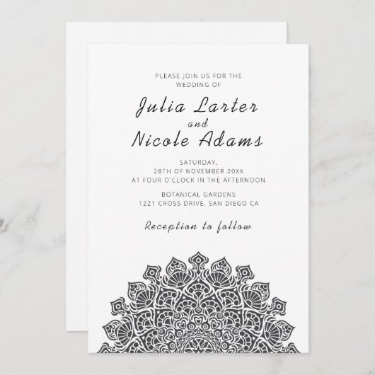 Invitation Radiant Airy Crescent Moon Mandala Wedding (Devant / Derrière)