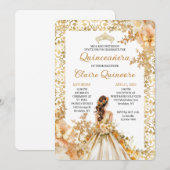 Invitation Radiant Bloom Floral Princess Gold Quinceanera Inv (Devant / Derrière)
