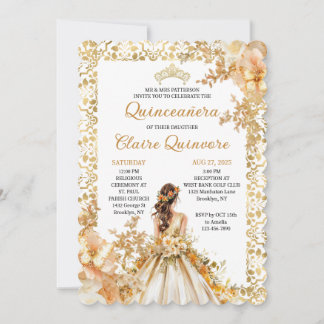 Invitation Radiant Bloom Floral Princess Gold Quinceanera Inv