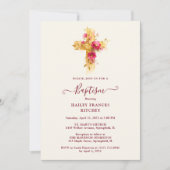 Invitation Radiant Golden Sparkle Botanical Cross Baptism (Devant)