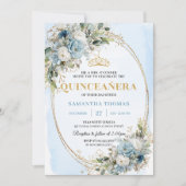 Invitation Radiant Pastel Blue Gold Eucalyptus Quinceañera  (Devant)
