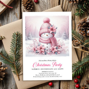 Invitation Radiant Rose Coquette Bonhomme de Neige Enfants No