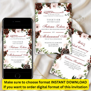 Invitation Radiant Rose rouge Mariage musulman Nikah