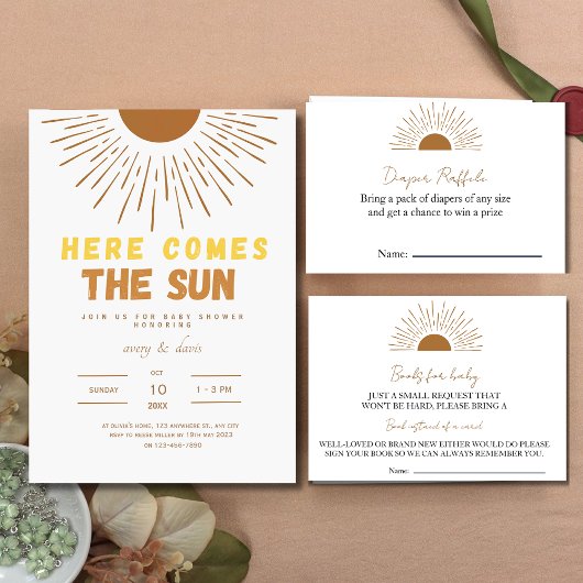 Invitation Raffin de couche rustique baby shower Sun