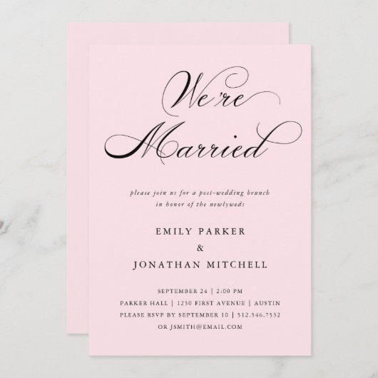 Invitation Raffiné| Brunch post-Mariage rose pâle (Devant / Derrière)