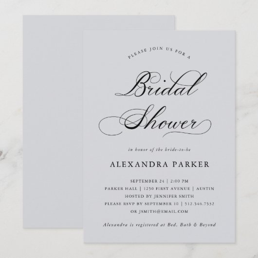 Invitation Raffiné | Calligraphie sur la Fête des mariées gri (Devant / Derrière)