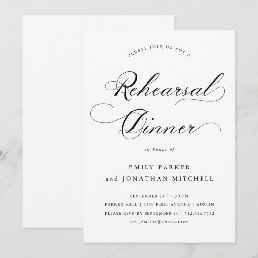 Invitation Raffiné | Dîner de répétition Mariage de calligrap (Devant / Derrière)