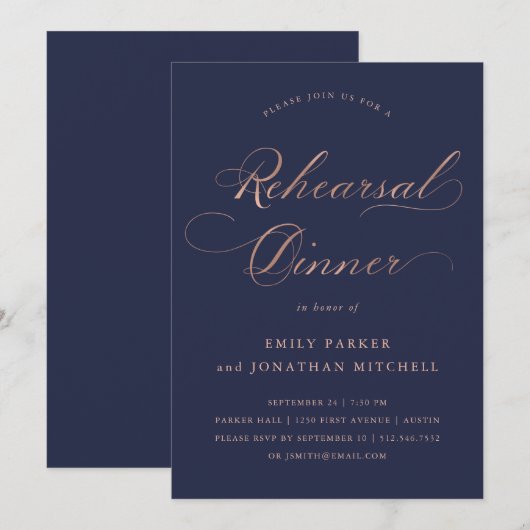 Invitation Raffiné | Faux Rose Gold sur le dîner de répétitio (Devant / Derrière)