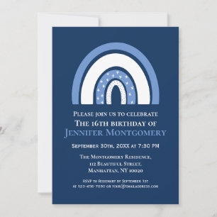 Invitation Rainbow 16th Birthday Party Blanc et bleu