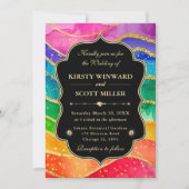 Invitation Rainbow Alcohol Ink Gold Glitter Wedding (Devant)