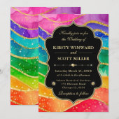 Invitation Rainbow Alcohol Ink Gold Glitter Wedding (Devant / Derrière)