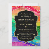 Invitation Rainbow Alcohol Ink Gold Glitter Wedding (Devant)