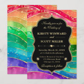Invitation Rainbow Alcohol Ink Gold Glitter Wedding (Devant / Derrière)