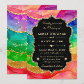 Invitation Rainbow Alcohol Ink Gold Glitter Wedding (Devant / Derrière)
