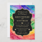 Invitation Rainbow Alcohol Ink Gold Glitter Wedding (Devant)