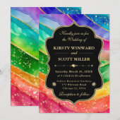 Invitation Rainbow Alcohol Ink Gold Glitter Wedding (Devant / Derrière)