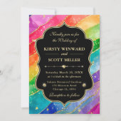 Invitation Rainbow Alcohol Ink Gold Glitter Wedding (Devant)