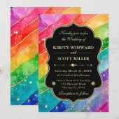 Invitation Rainbow Alcohol Ink Gold Glitter Wedding (Devant / Derrière)