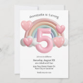 Invitation Rainbow and Hearts 3D 5th Birthday Party (Devant)