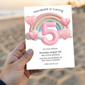 Invitation Rainbow and Hearts 3D 5th Birthday Party