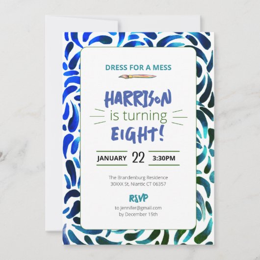 Invitation Rainbow Art Paint Birthday Party Boy (Devant)