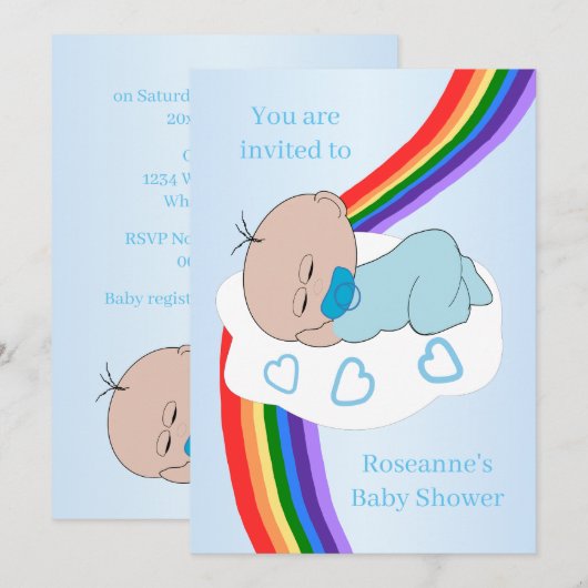 Invitation Rainbow Baby Boy Baby Shower (Devant / Derrière)