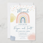 Invitation Rainbow Baby Pastel Clouds Boho Raindrops Douche (Devant)